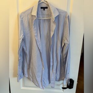 Tommy Hilfiger Blue and White Striped Dress Shirt